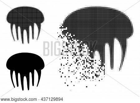 Dust Pixelated Jelly Fish Icon With Halftone Version. Vector Wind Effect For Jelly Fish Icon. Pixela