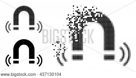 Dissipated Dotted Magnet Field Icon With Halftone Version. Vector Wind Effect For Magnet Field Symbo