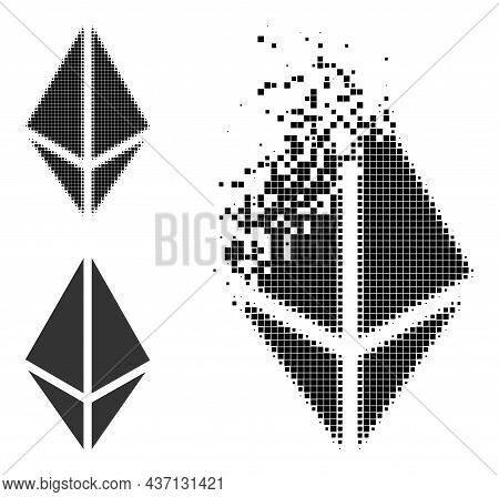 Moving Pixelated Rhombus Crystal Icon With Halftone Version. Vector Wind Effect For Rhombus Crystal 