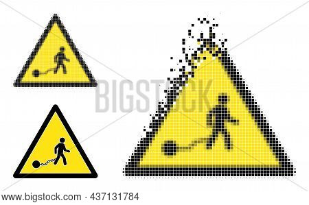 Dissolved Pixelated Slave Danger Pictogram With Halftone Version. Vector Wind Effect For Slave Dange