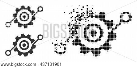 Broken Dot Smart Gearwheel Pictogram With Halftone Version. Vector Wind Effect For Smart Gearwheel P