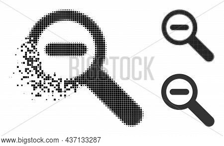 Dissolving Pixelated Zoom Out Icon With Halftone Version. Vector Wind Effect For Zoom Out Symbol. Pi