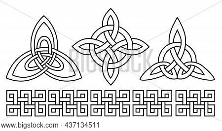 Medieval Celtic Knot Tattoo Set. Celtic, Irish Knots Ornament. Celtic Symbols, Endless Knot Shape Ve