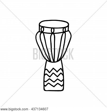 Single Hand Drawn Traditional African Drum. Doodles Vector Illustration. Isolated On A White Backgro