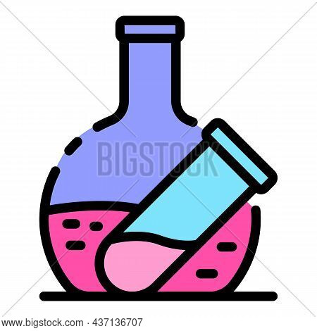 Endocrinology Flask Test Icon. Outline Endocrinology Flask Test Vector Icon Color Flat Isolated