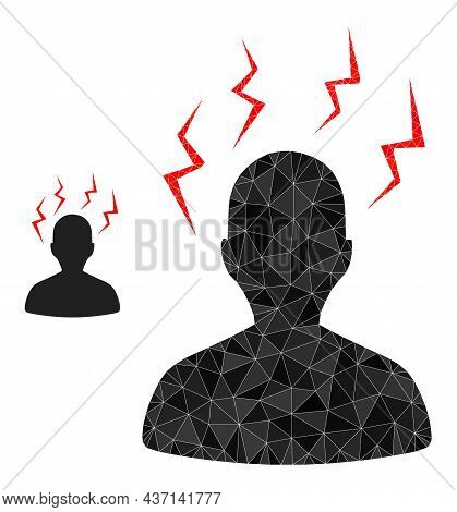 Lowpoly Head Migrain Strikes Icon On A White Background. Flat Geometric Polygonal Illustration Based