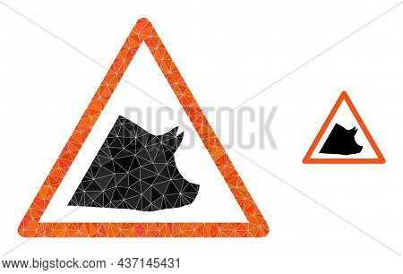 Lowpoly Pork Warning Icon On A White Background. Flat Geometric Lowpoly Illustration Based On Pork W