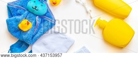 Baby Bathing Accessories On A White Background. Selective Focus.