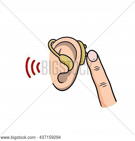 Hearing Aid. Audiphone And Finger In Ear. Hearing Problems And Disabilities. Sound Icon. Cartoon Ill