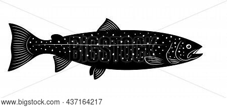 Silhouette Of Female Atlantic Salmon Is On A White Background.