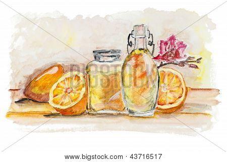 Orangen und Glas Saft stilleben isoliert