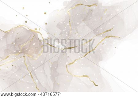 Pastel Blush Beige Watercolor Background With Golden Lines For Wedding Template. Marble Nude Brown F
