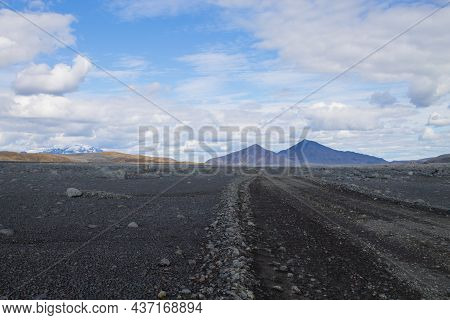 Dirt Road Along Central Highlands Of Iceland.