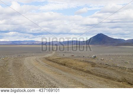 Dirt Road Along Central Highlands Of Iceland.