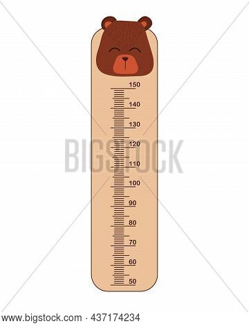 Kids Meter Wall With Cute Bear. Stadiometer For Little Children. Kids Space Height Chart. Design Of 