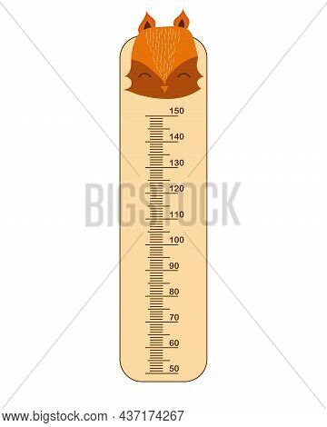 Kids Meter Wall With Cute Fox Animal. Stadiometer For Little Children. Kids Space Height Chart. Desi