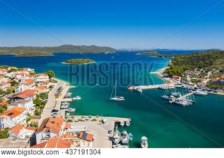Town Of Jezera On The Island Of Murter, Dalmatia, Croatia, Aerial Panoramic View