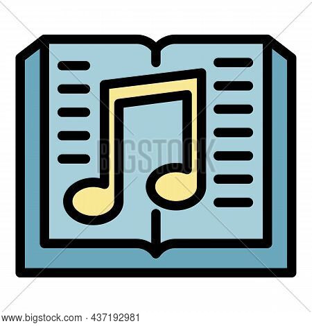 Book And Musical Note Icon. Outline Book And Musical Note Vector Icon Color Flat Isolated