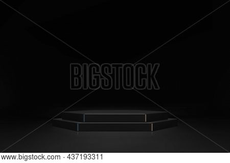3d Minimal Scene With Black Double Hexahedral Podium On Dark Background