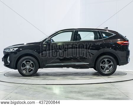 Novosibirsk, Russia - September 12, 2021: Black Haval F7, Side View. Popular Car On A Parking