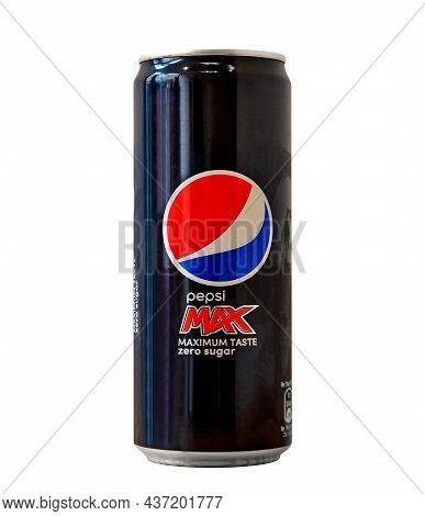 Aluminum Can With Sweet Carbonated Drink Pepsi Max Isolated On A White Background