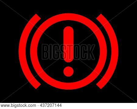 Dashboard Large Red Brake Warning Light Over A Black Background
