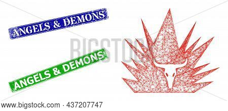 Triangular Hell Demon Image, And Angels And Demons Blue And Green Rectangle Rubber Stamp Seals. Mesh