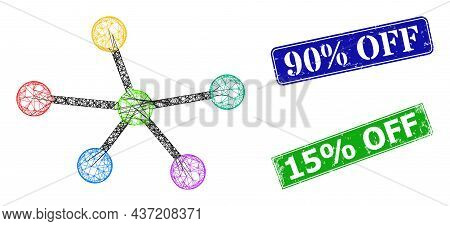Mesh Net Connections Image, And 90 Percent Off Blue And Green Rectangle Unclean Stamp Seals. Mesh Ca