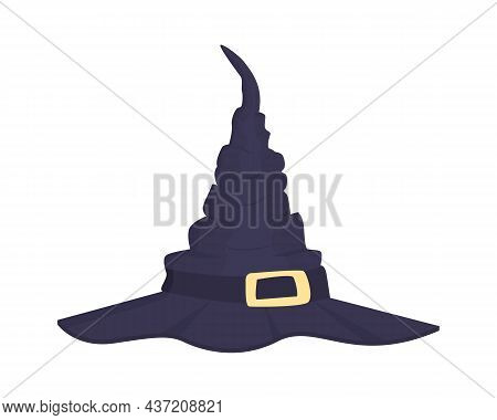Witch Hat Semi Flat Color Vector Item. Wizard, Sorcerer Headwear. Realistic Object On White. Hallowe