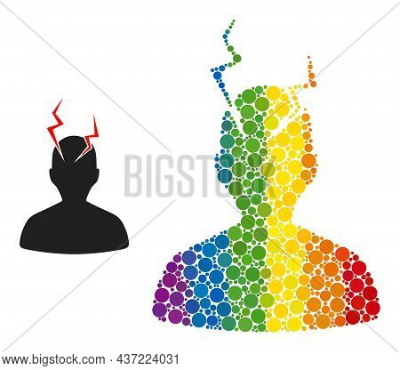 Head Migrain Sick Collage Icon Of Circle Spots In Variable Sizes And Spectrum Color Tinges. A Dotted