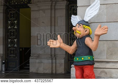 A Coruna, Spain, August 15, 2021. Obelix Comic Character At Salon Del Comic In The City Of A Coruna 