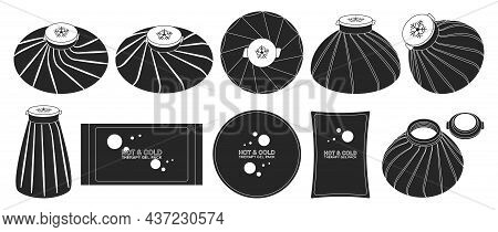 Bag Ice Vector Black Set Icon. Isolated Black Set Icon Cold Pouch. Vector Illustration Bag Ice On Wh