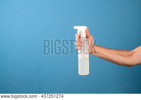 Use A Sanitizer And Antiseptic, A Cleaning Agent To Combat Contamination And Viruses. A Mans Hand Ho