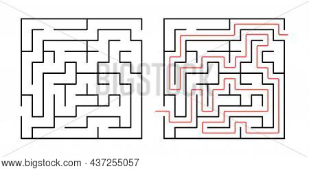 Labyrinth. Maze Game With Solution. Vector Rebus For Kids. Logic How To Find Quiz.