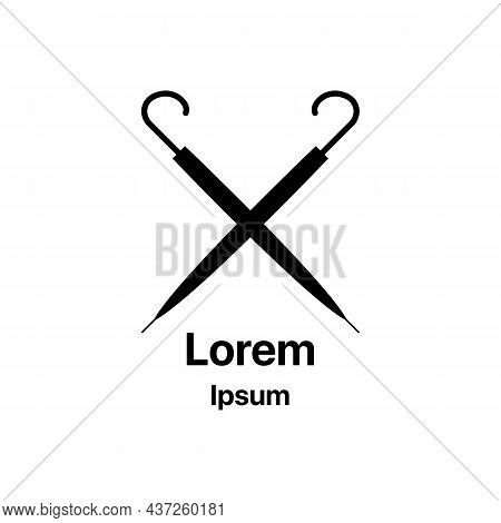 Big Screen Crook Gamp On White. Folded Umbrellas Black Icon. Trendy Flat Isolated Outline Symbol, Si
