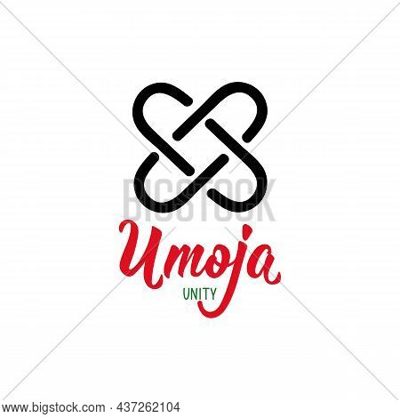 Traditional Kwanzaa Symbols. Umoja Means Unity. Vector Icon And Lettering. Isolated On White Backgro