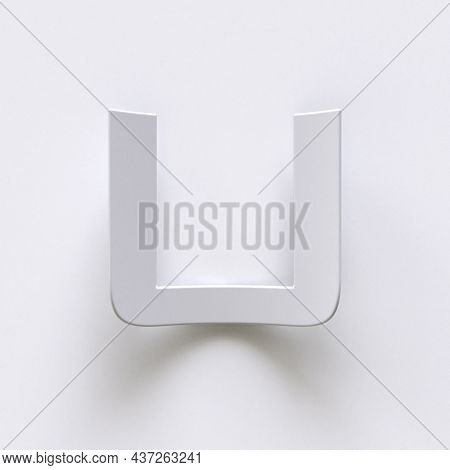 Bent Paper Font With Long Shadows  Letter U 3d Render Illustration Isolated On Gray Background