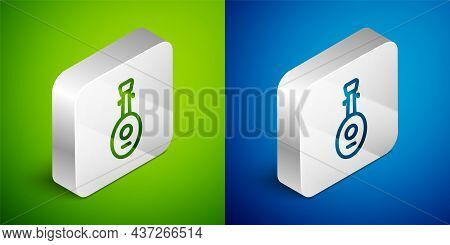 Isometric Line Musical Instrument Lute Icon Isolated On Green And Blue Background. Arabic, Oriental,