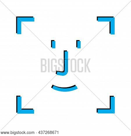 Blue Smile Of Computer Sign. Outline Frame. Communication Concept. Old Chat Face. Vector Illustratio