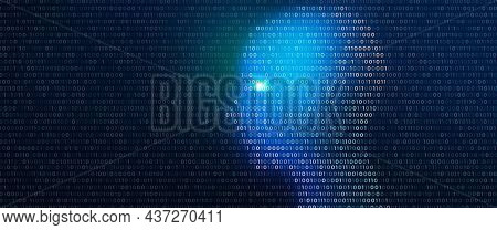 Machine Learning And Cyber Mind Domination. Face With Binary Digital Data. Digital Brain, Analysis I