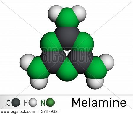 Melamine C3h6n6 Molecule. It Is Used To Produce Melamine Resins. Molecular Model. 3d Rendering. Illu