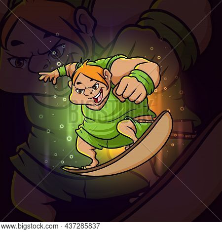 The Jungle Man With The Board Esport Logo Design Of Illustration