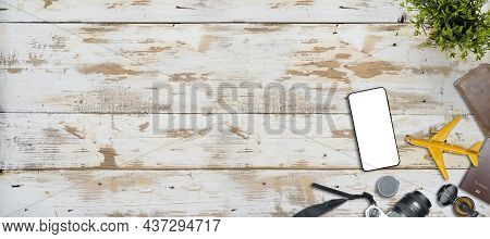 Straw Hat, Map, Plane, Sunglasses And Magnifying Glass On Pastel Background. Summer Holiday, Vacatio