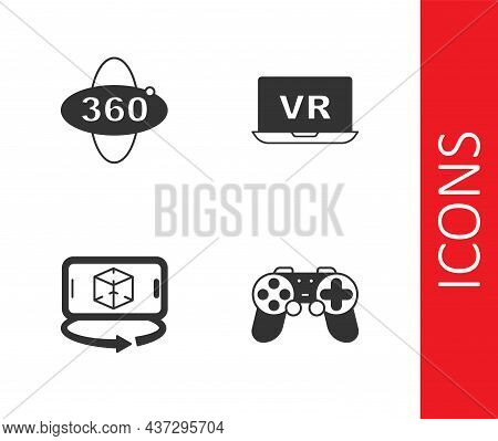 Set Gamepad, 360 Degree View, 3d Modeling And Virtual Reality Icon. Vector