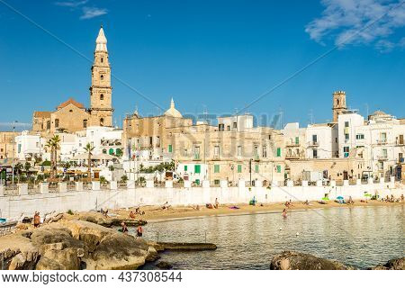 Monopoli,italy - September 3,2021 - View Of Monopoli From The City Beach Of Cala Porta Vecchia. Mono