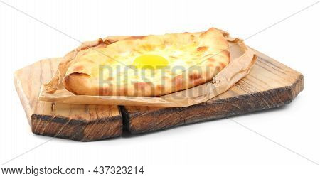 Fresh Delicious Adjarian Khachapuri Isolated On White