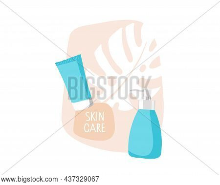Skin Care With Cosmetic Products And Monster Leaf. Spa And Skin Care Treatment, Beauty Routine, Spa,