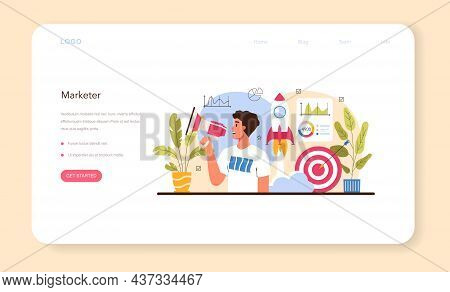 Marketer Web Banner Or Landing Page. Marketing Strategy And Communucation