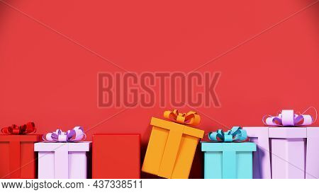 Minimal Abstract Product Background For Christmas, New Year And Sale Event Concept. Red Gift Box Wit