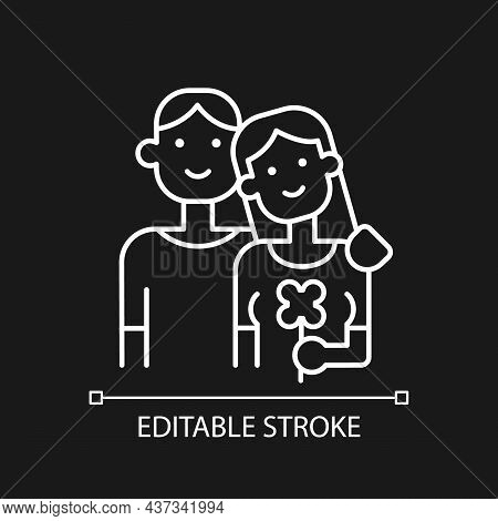 First Date White Linear Icon For Dark Theme. Couple Go On Dating. Tips On Successful First Date. Thi